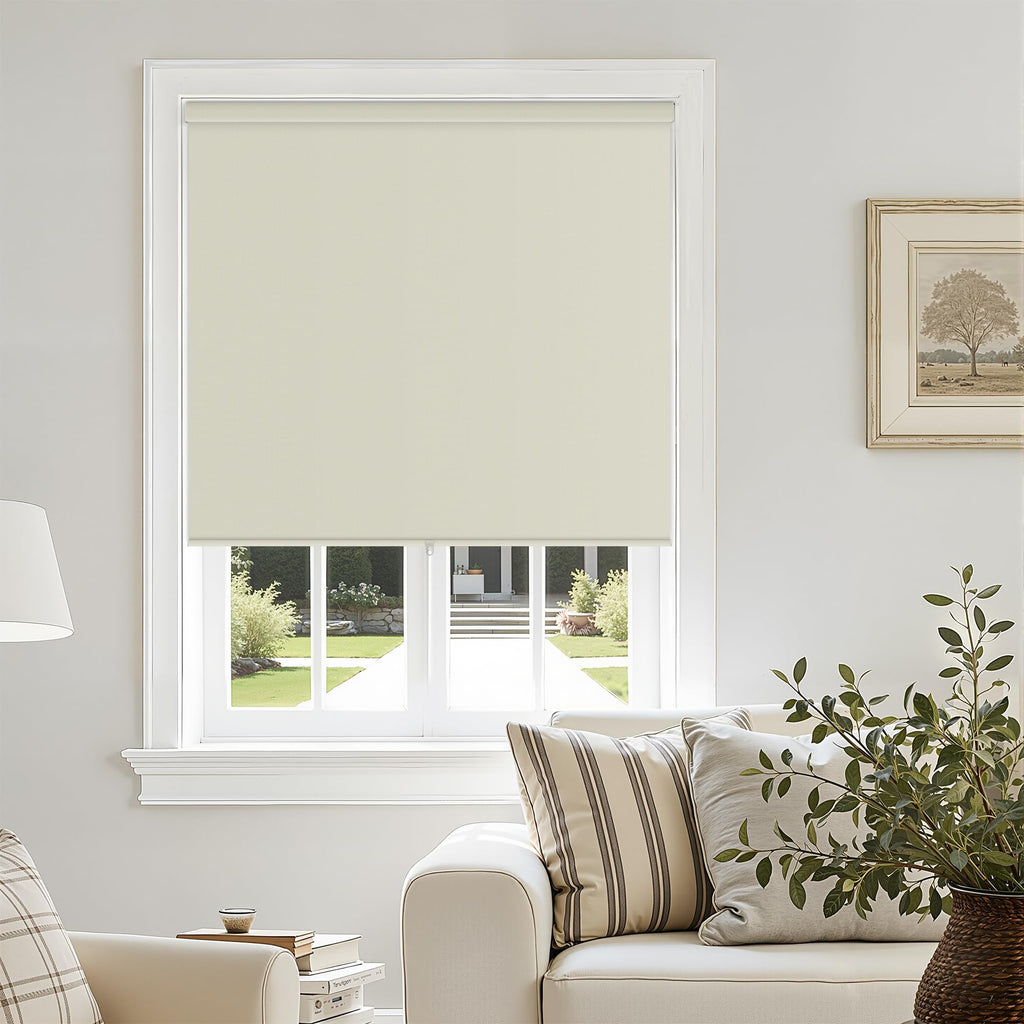 Extra Wide Beige Roller Shades 100% Blackout Blinds for Large Window Bedroom Living Room Dining Free-Stop Cordless Thermal Insulated Black Out Shades with Valance, Room Darkening Blinds Oatmeal,72x72