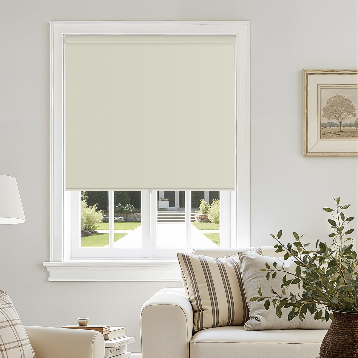 Extra Wide Beige Roller Shades 100% Blackout Blinds for Large Window Bedroom Living Room Dining Free-Stop Cordless Thermal Insulated Black Out Shades with Valance, Room Darkening Blinds Oatmeal,72x72