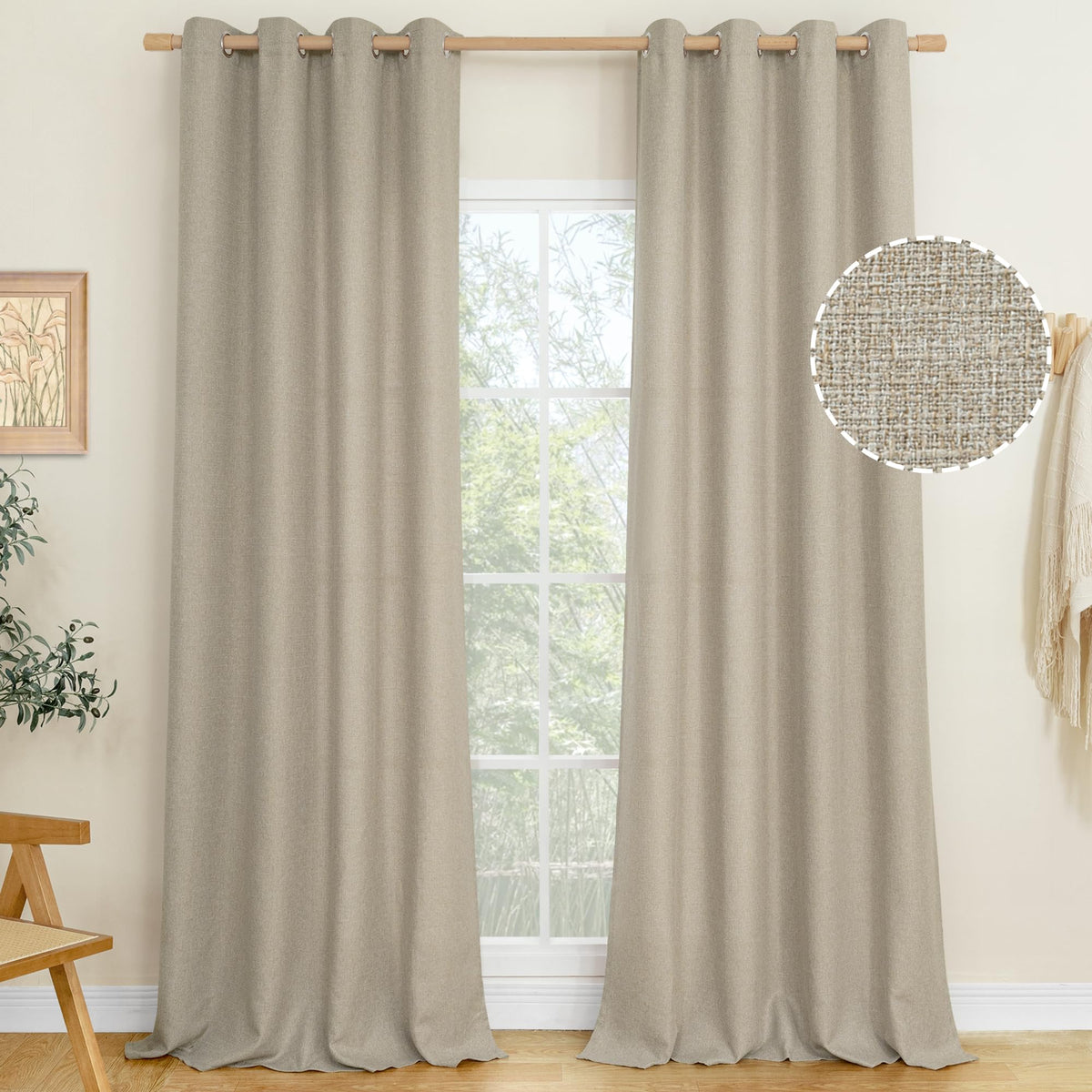 LAMIT 90 Inch Long Oatmeal Linen Curtains for Living Room 2 Panels