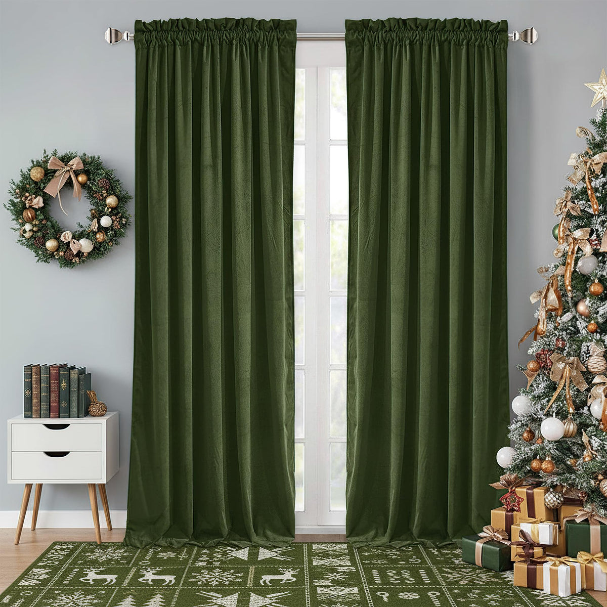 StangH Theater Red Velvet Curtains for Living Room Christmas Decor 2 Panels