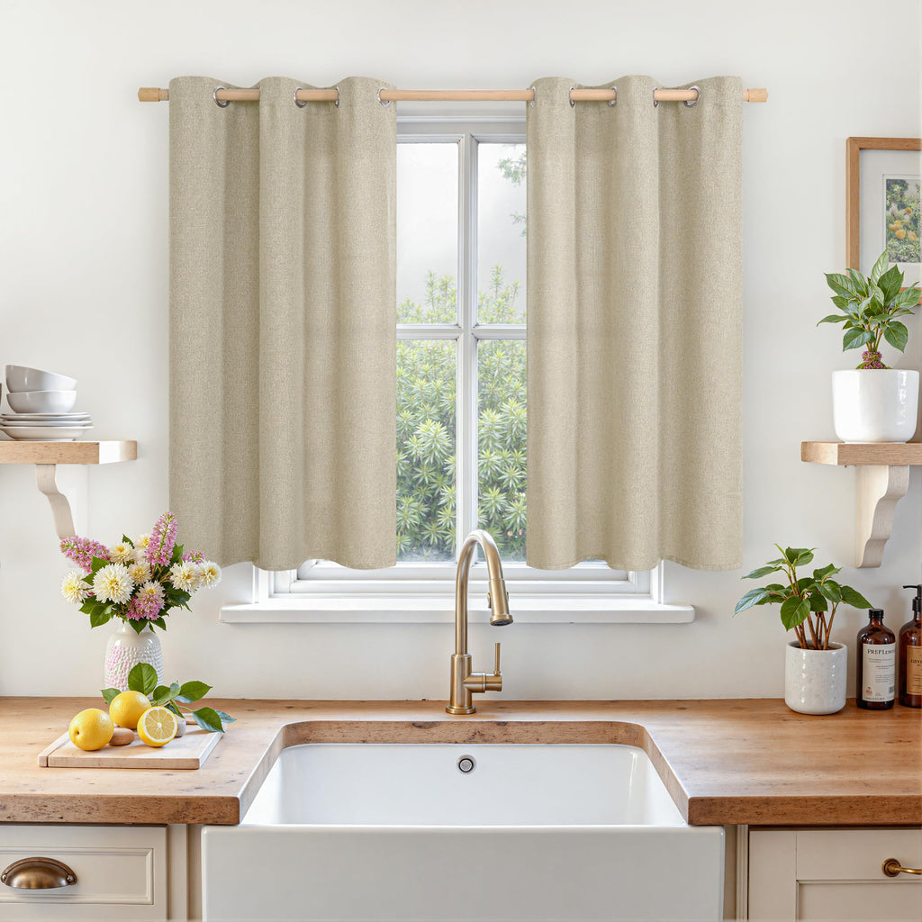 LAMIT 90 Inch Long Oatmeal Linen Curtains for Living Room 2 Panels