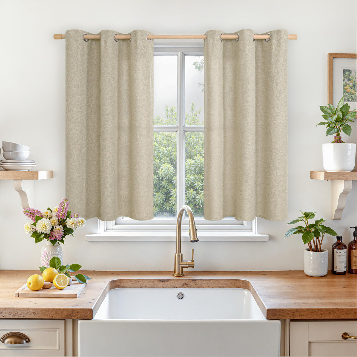 LAMIT 90 Inch Long Oatmeal Linen Curtains for Living Room 2 Panels