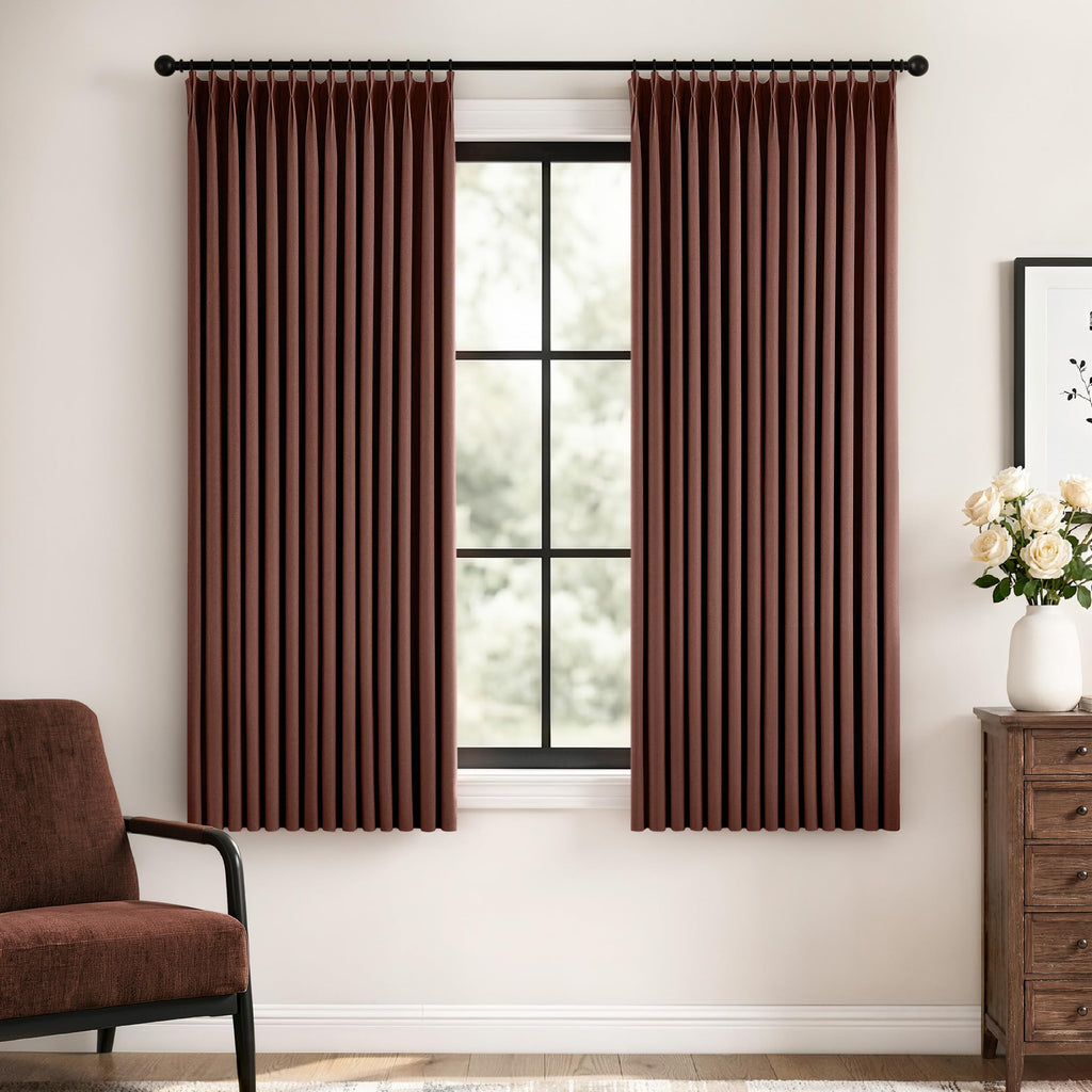 MIULEE Olive Green Pinch Pleated 100% Blackout Linen Curtains 40x108 Inches