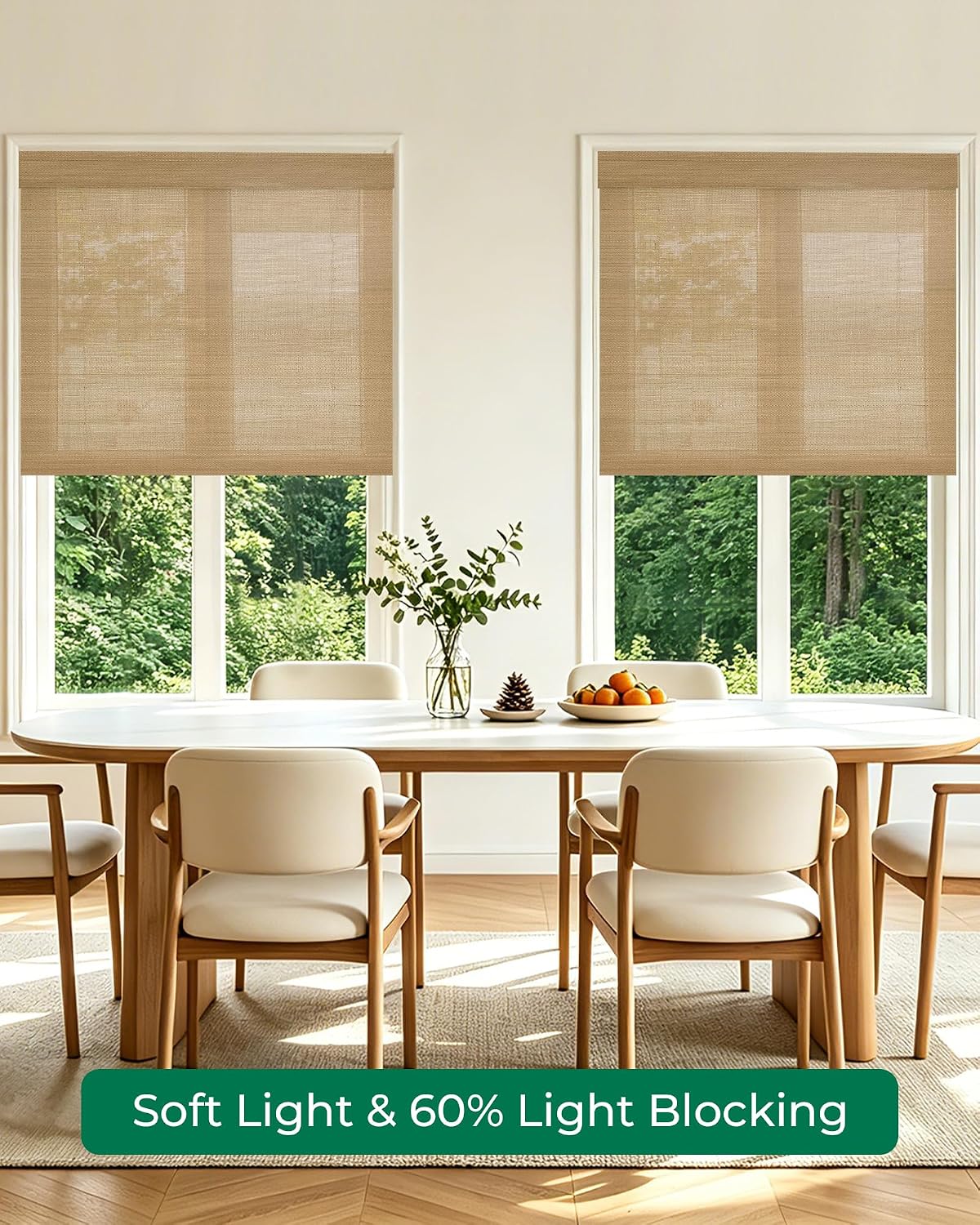 Allesin zen No Drill Cordless Bamboo Roman Shades, Light Filtering 34.5" W x 64" H, Brown