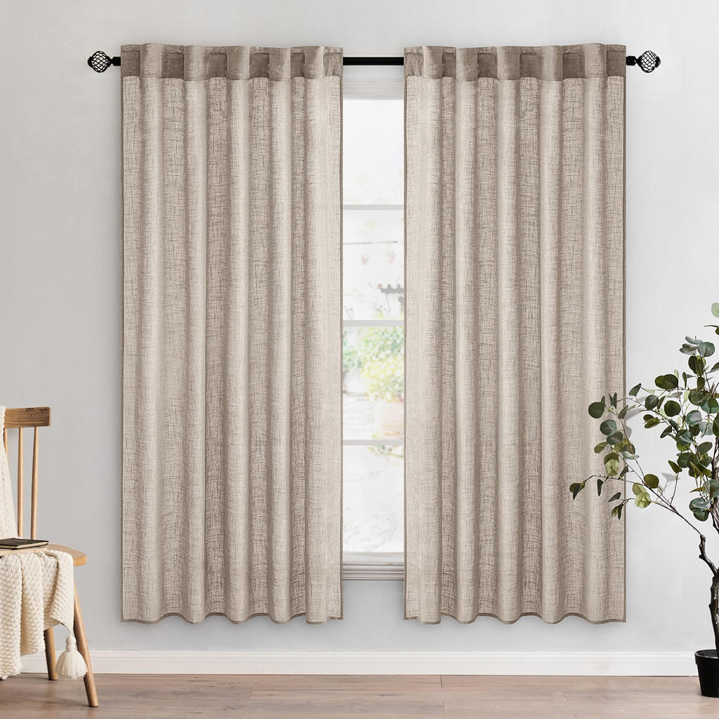 MIULEE Taupe Linen Curtains 52x84 Inch Length for Bedroom and Living Room