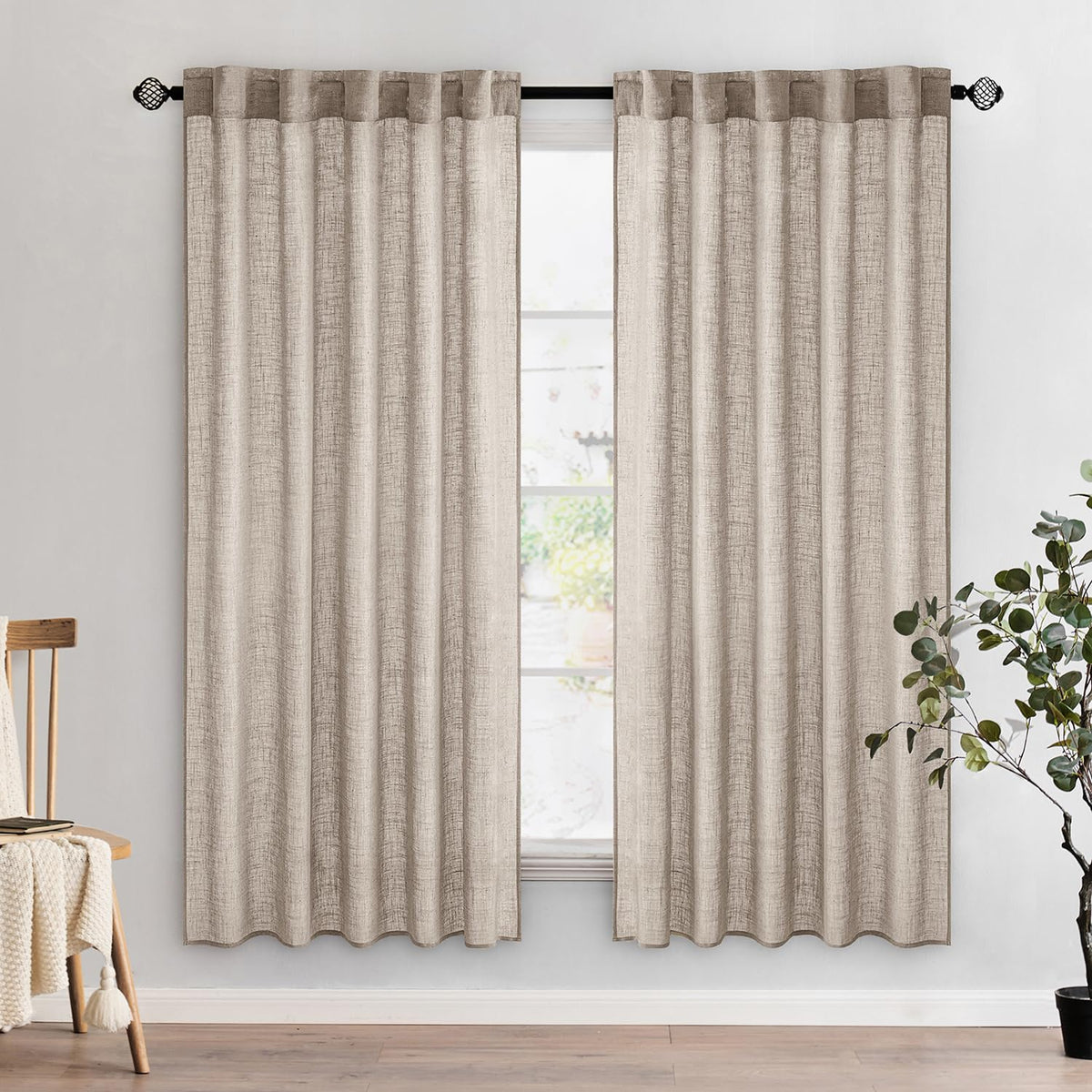 MIULEE Natural White Linen Curtains 52x96 Inch Long 2 Panels for Bedroom