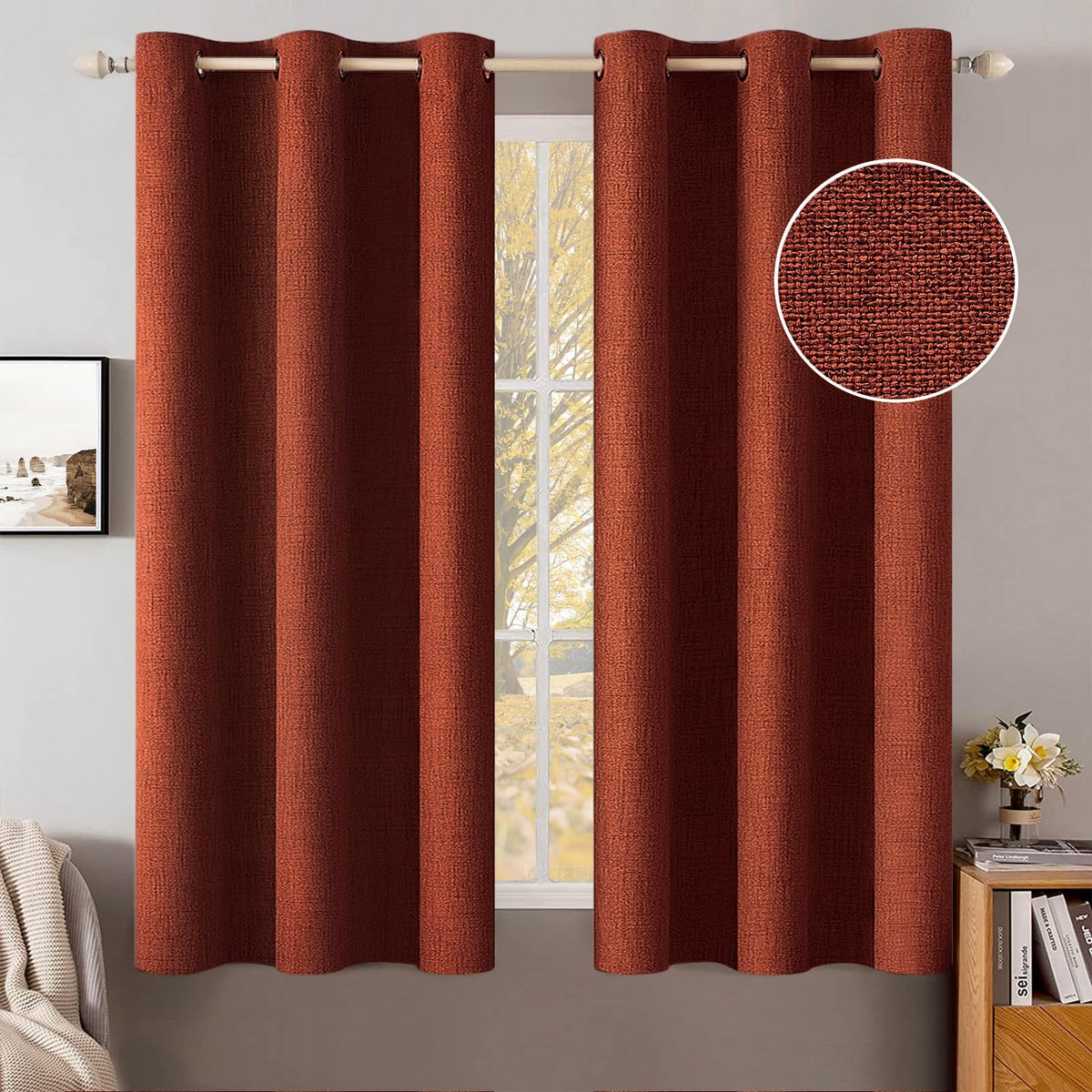 MIULEE 100% Blackout Linen Curtains for Bedroom 52x84 Inches Dusty Blue