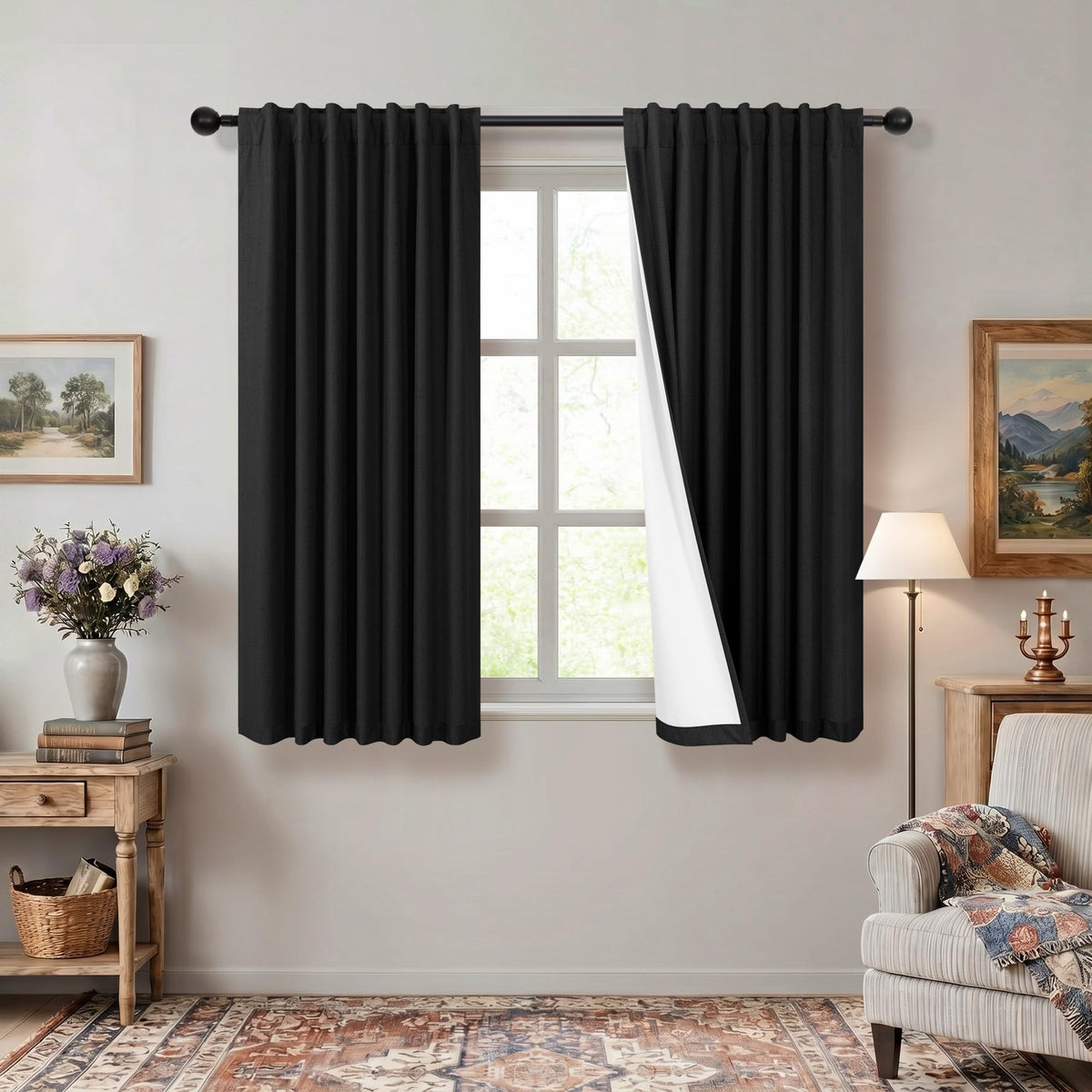 Natural Linen Back Tab Blackout Curtains & Drapes 96 Inch Long for Bedroom Livingroom Farmhouse Curtain 2 Panel Neutral Cute Black Out Room Darkening Thermal Insulated 8ft Pleated Window Curtain Cream
