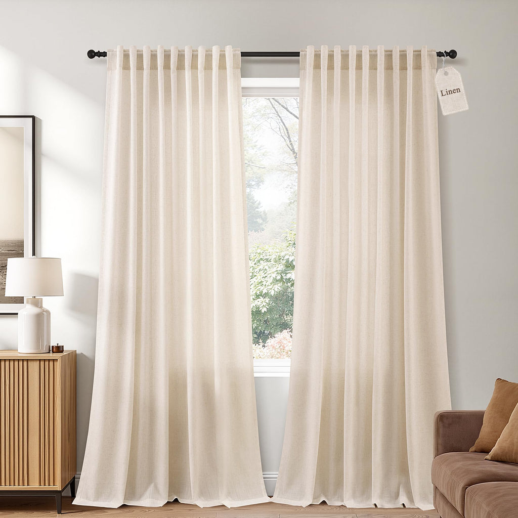 Naturoom Extra Long Linen Curtains 108 Inch 9ft for Living Room Cream Beige
