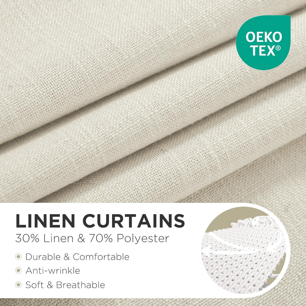 Joydeco Linen Curtains 84 Inch Length 2 Panels,Light Filtering Drapes 52 Inches Wide with Back Tab Rod Pockets (84" L x 52" W, Ivory on Linen)