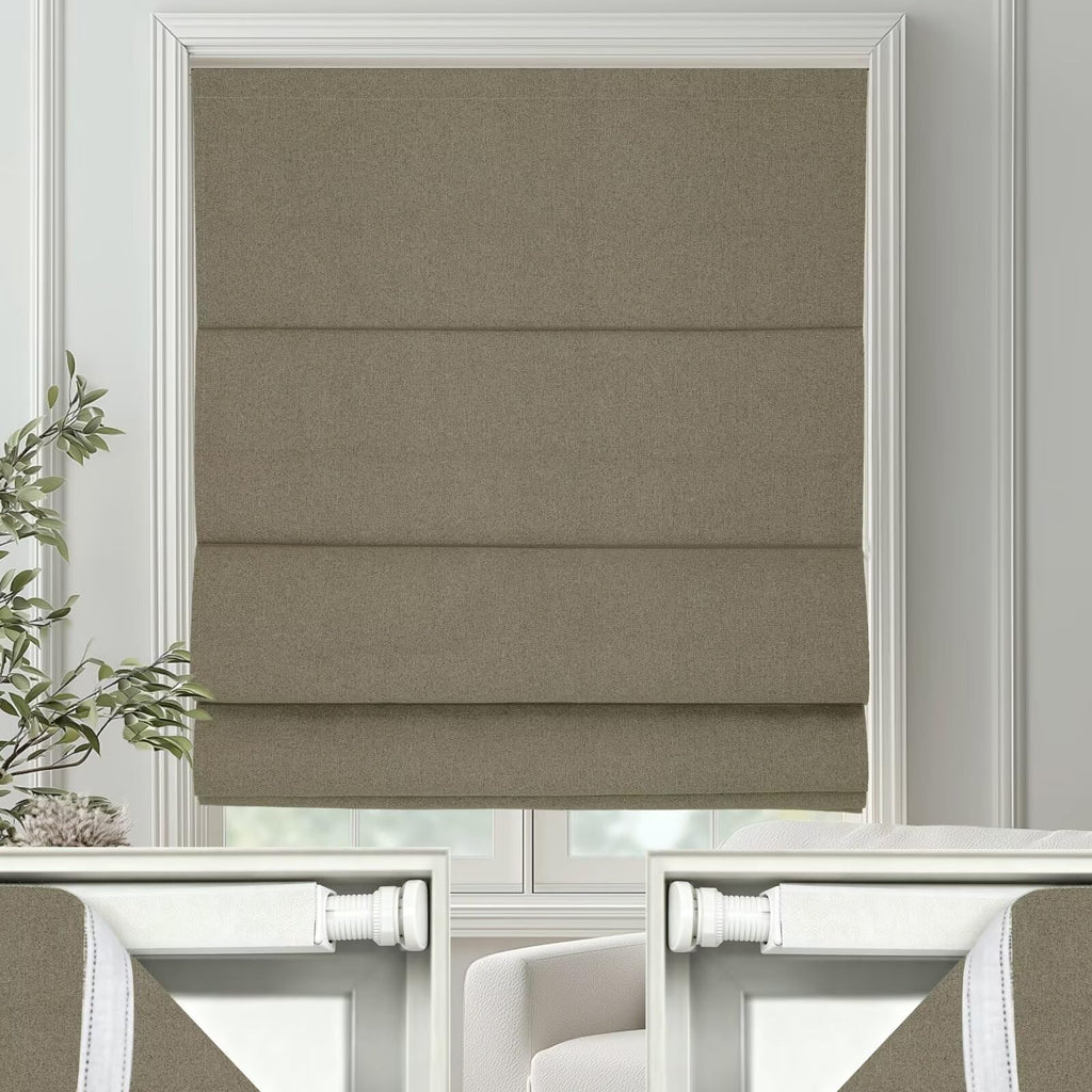 Changshade No Drill Roman Shades Cordless Blinds Blackout for Indoor Windows, Room Darkening Black Out Tension Rod No Hardware No Tools Inside Mount, Shade Size 27 Inches Wide 64 Inches High, Beige