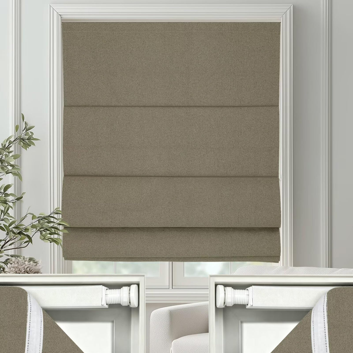 Changshade No Drill Roman Shades Cordless Blinds Blackout for Indoor Windows, Room Darkening Black Out Tension Rod No Hardware No Tools Inside Mount, Shade Size 27 Inches Wide 64 Inches High, Beige