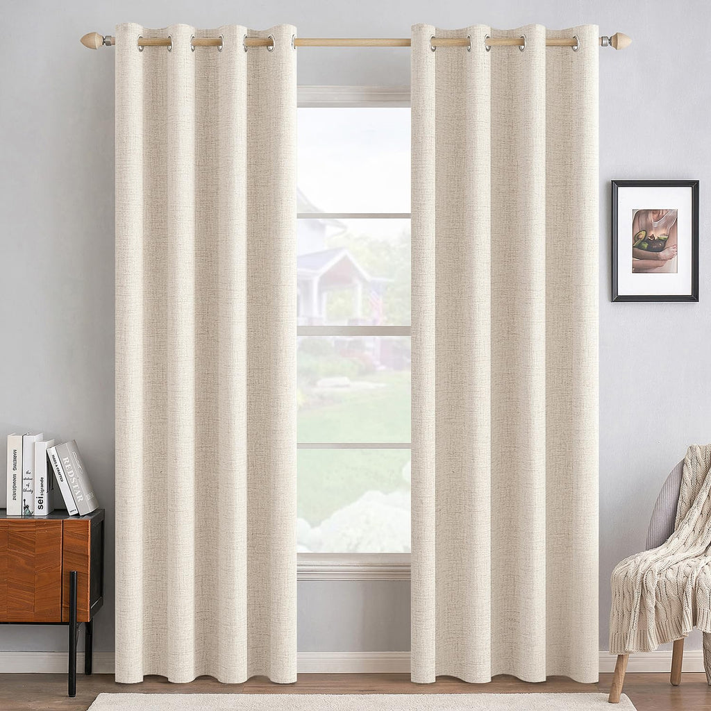 MIULEE 100% Blackout Linen Curtains for Bedroom 52x84 Inches Dusty Blue