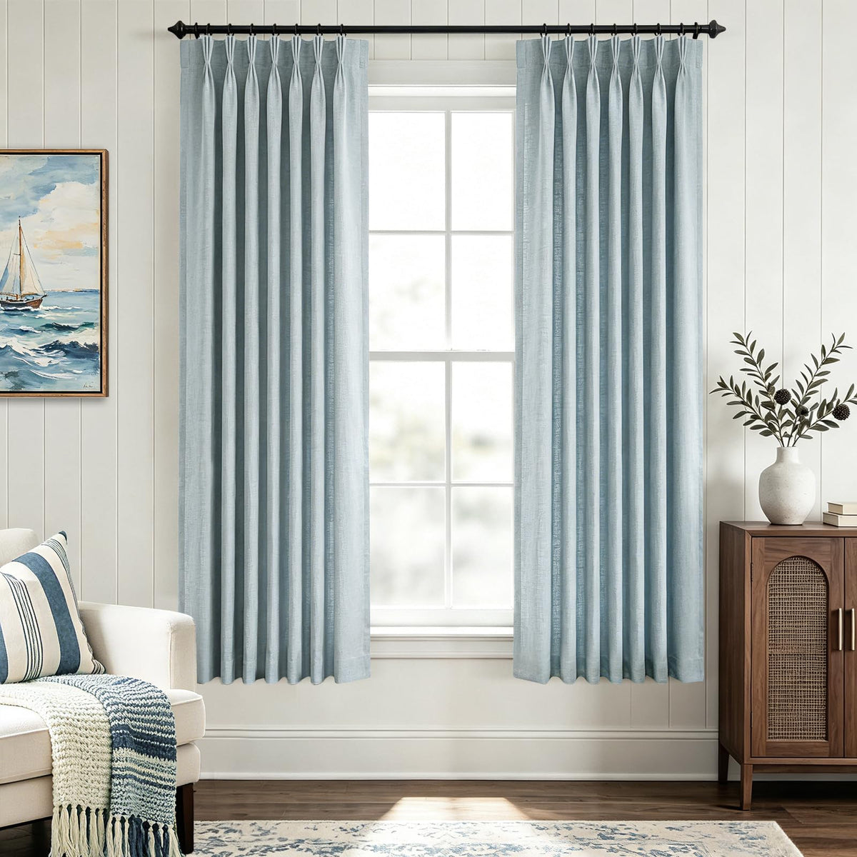 Beige Pinch Pleated Linen Curtains 108 inch Length 2 Panels for Living Room Light Filtering Triple Pleat Curtain Memory Trained FarmhouseNeutral Earthy Thick Flax Linen Drapes 108 inch Long Apricot