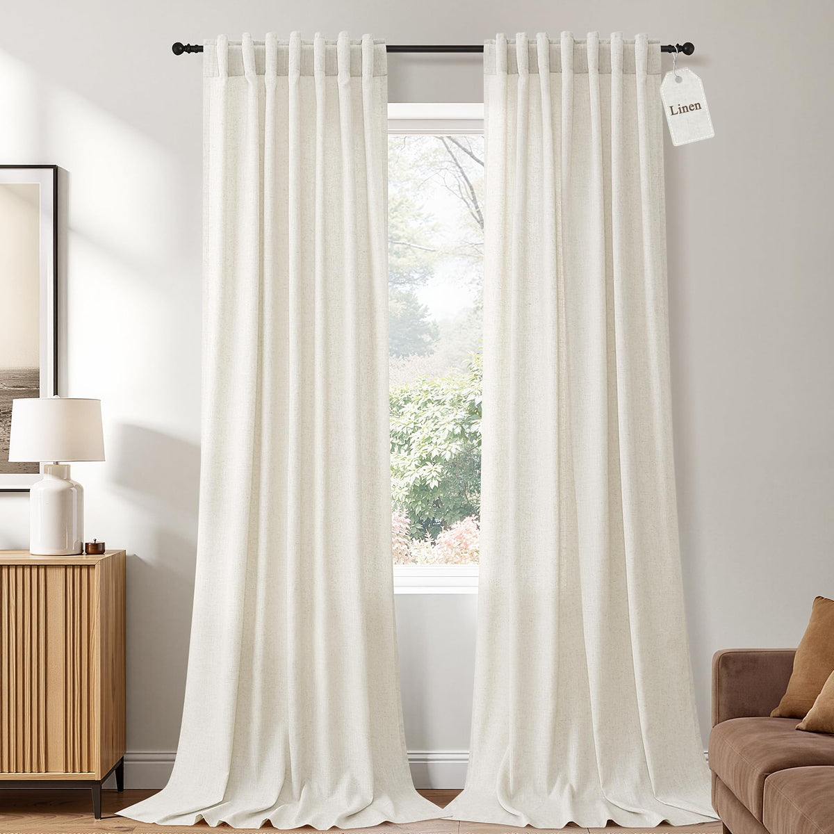 Naturoom Extra Long Linen Curtains 108 Inch 9ft for Living Room Cream Beige