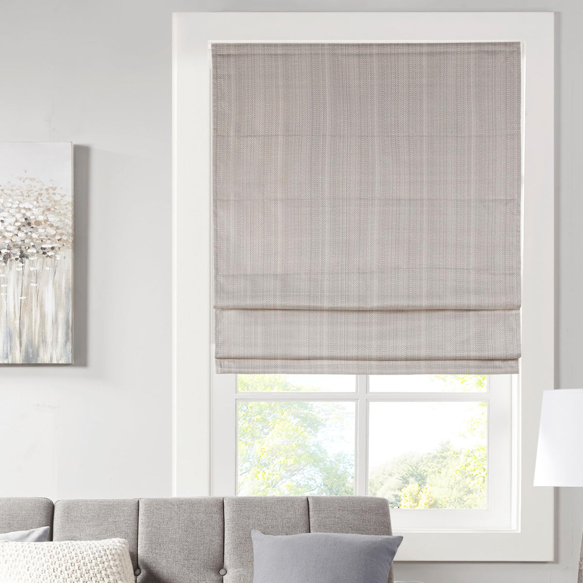 Madison Park Roman Shade, Room Darkening Blind Cordless, 33x64 Sheen Ivory