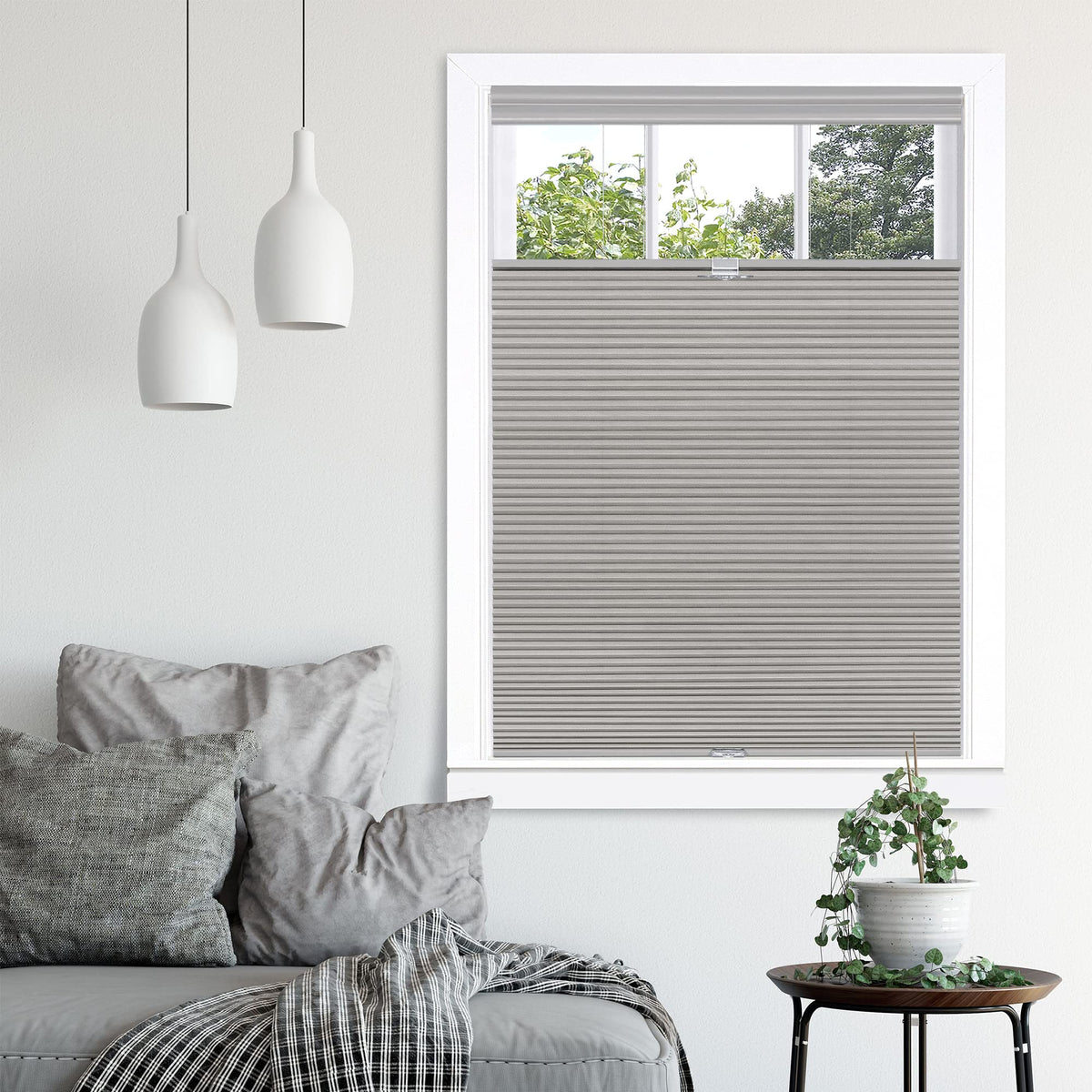 Cordless Cellular Pleated Shades, 27 x 64 in, White, Light Filtering
