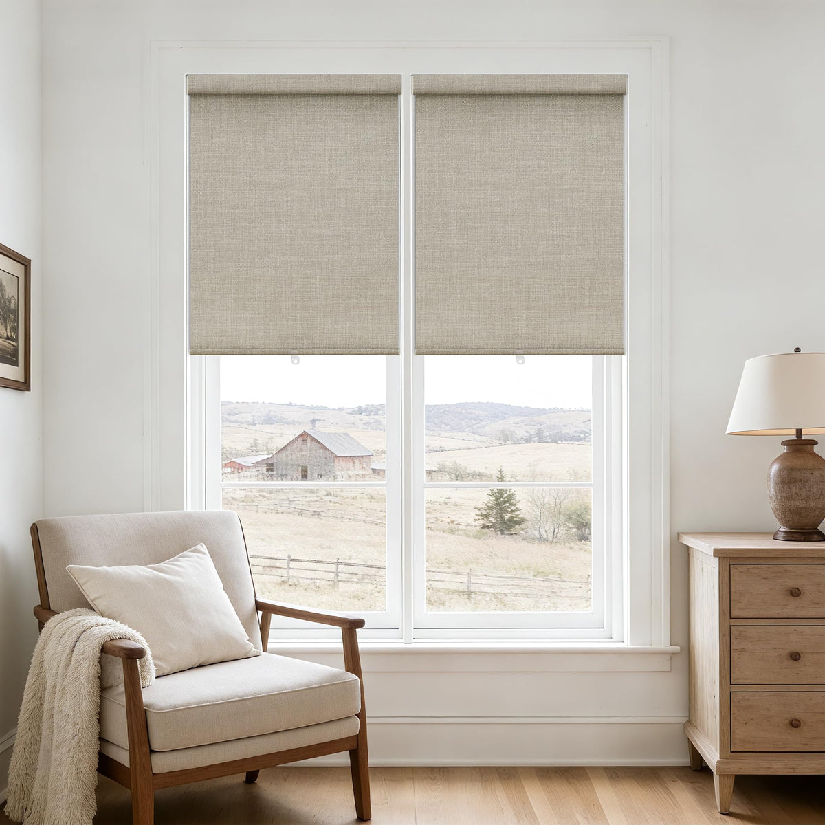 Extra Wide Beige Roller Shades 100% Blackout Blinds for Large Window Bedroom Living Room Dining Free-Stop Cordless Thermal Insulated Black Out Shades with Valance, Room Darkening Blinds Oatmeal,72x72