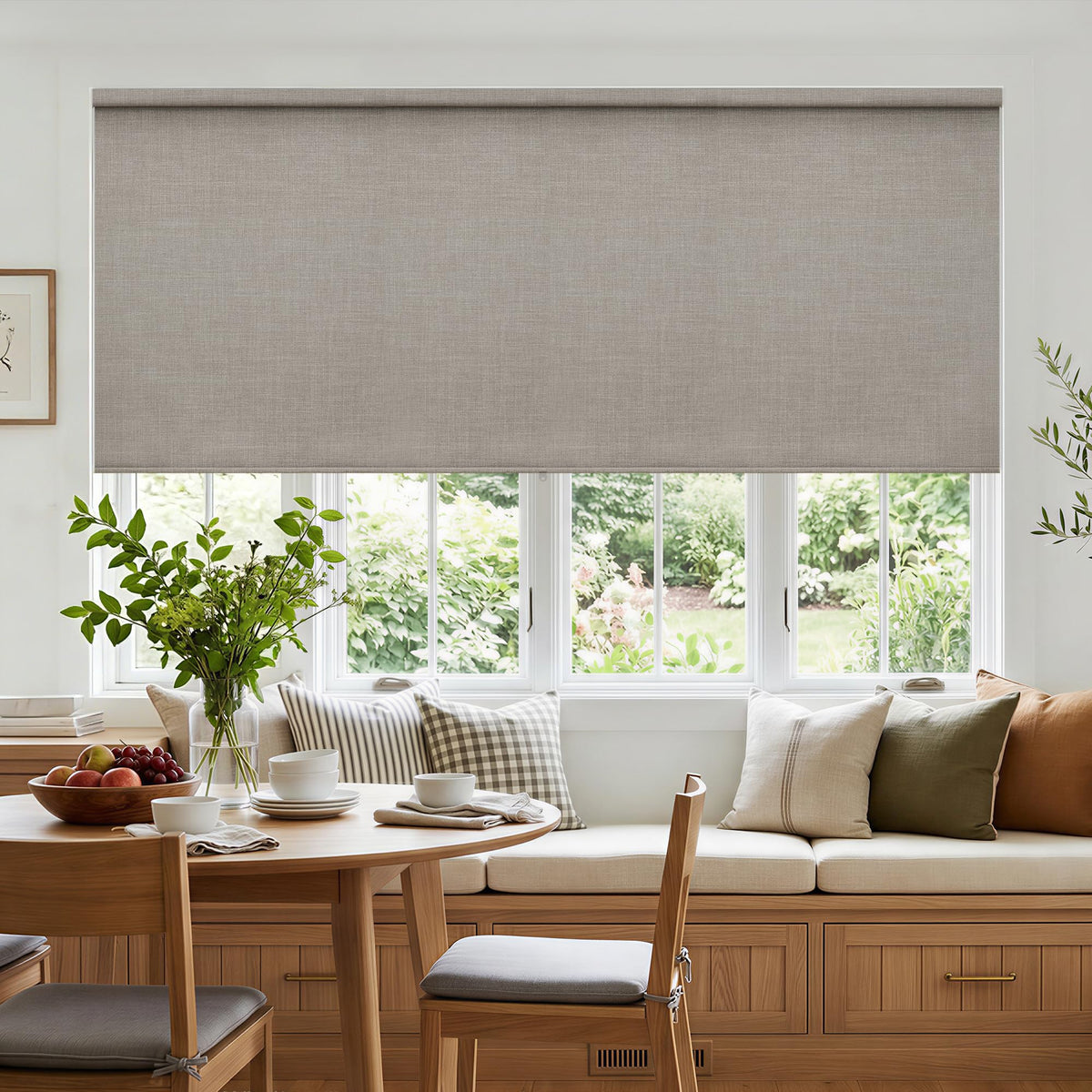 Extra Wide Beige Roller Shades 100% Blackout Blinds for Large Window Bedroom Living Room Dining Free-Stop Cordless Thermal Insulated Black Out Shades with Valance, Room Darkening Blinds Oatmeal,72x72
