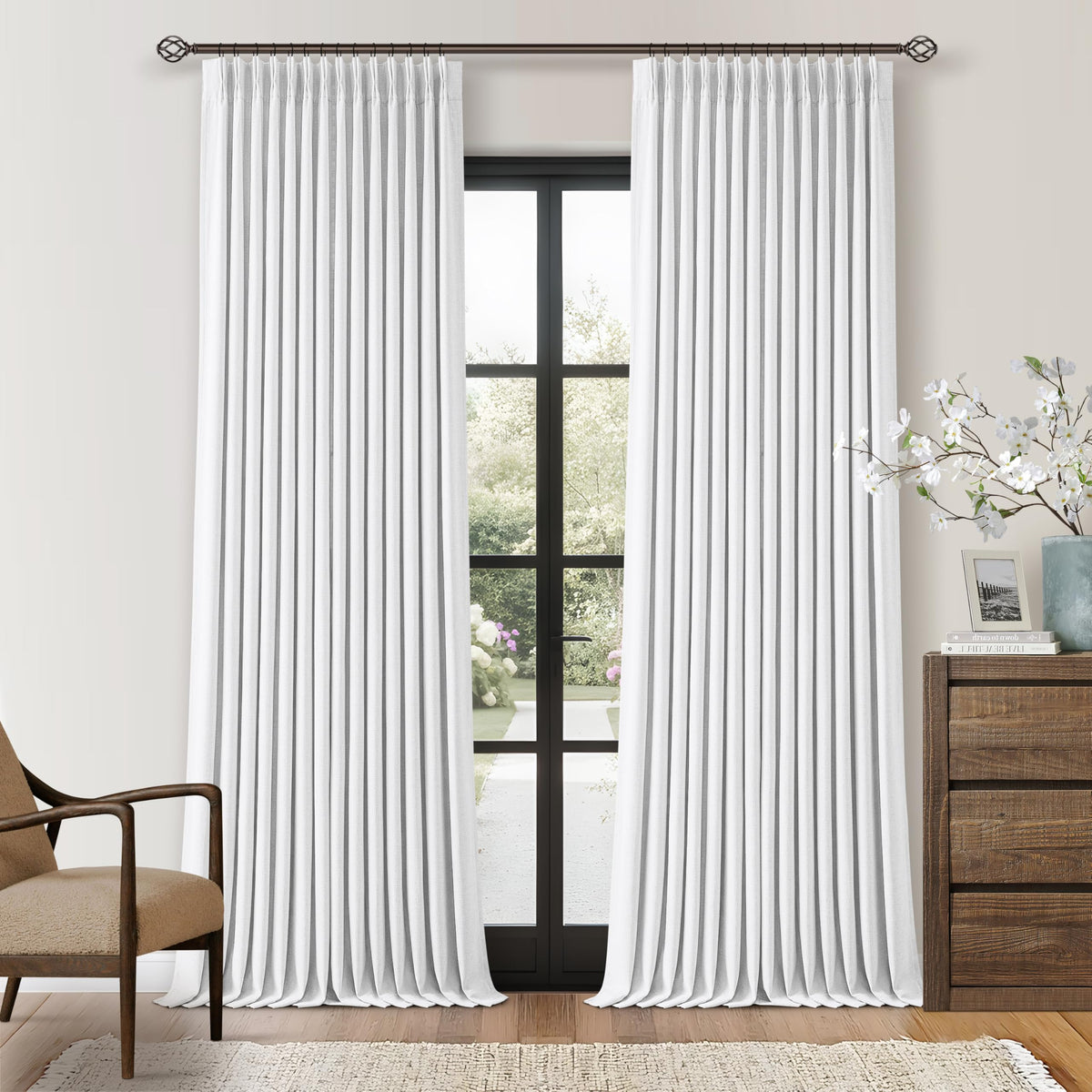 102 Inch Pinch Pleated Blackout Curtains for Bedroom 2 Panels Natural