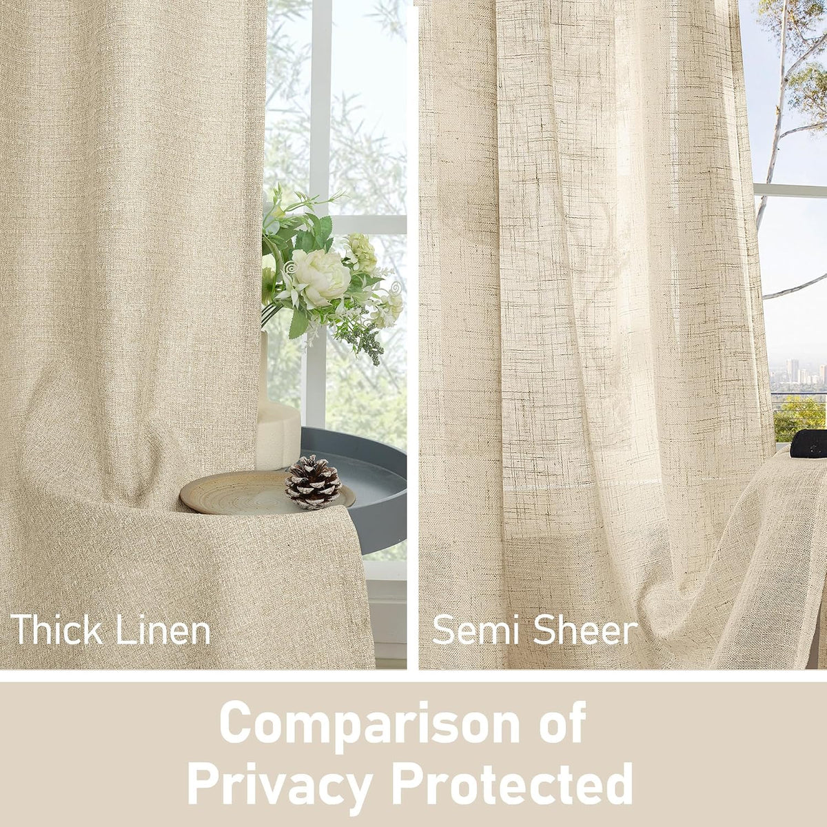 LAMIT 90 Inch Long Oatmeal Linen Curtains for Living Room 2 Panels