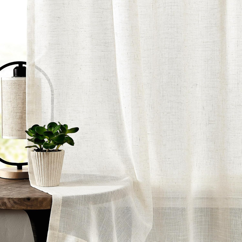 Central Park Tie Top Sheer Curtain Linen Blended, Linen, 50"Wx90"L, 2 Panel