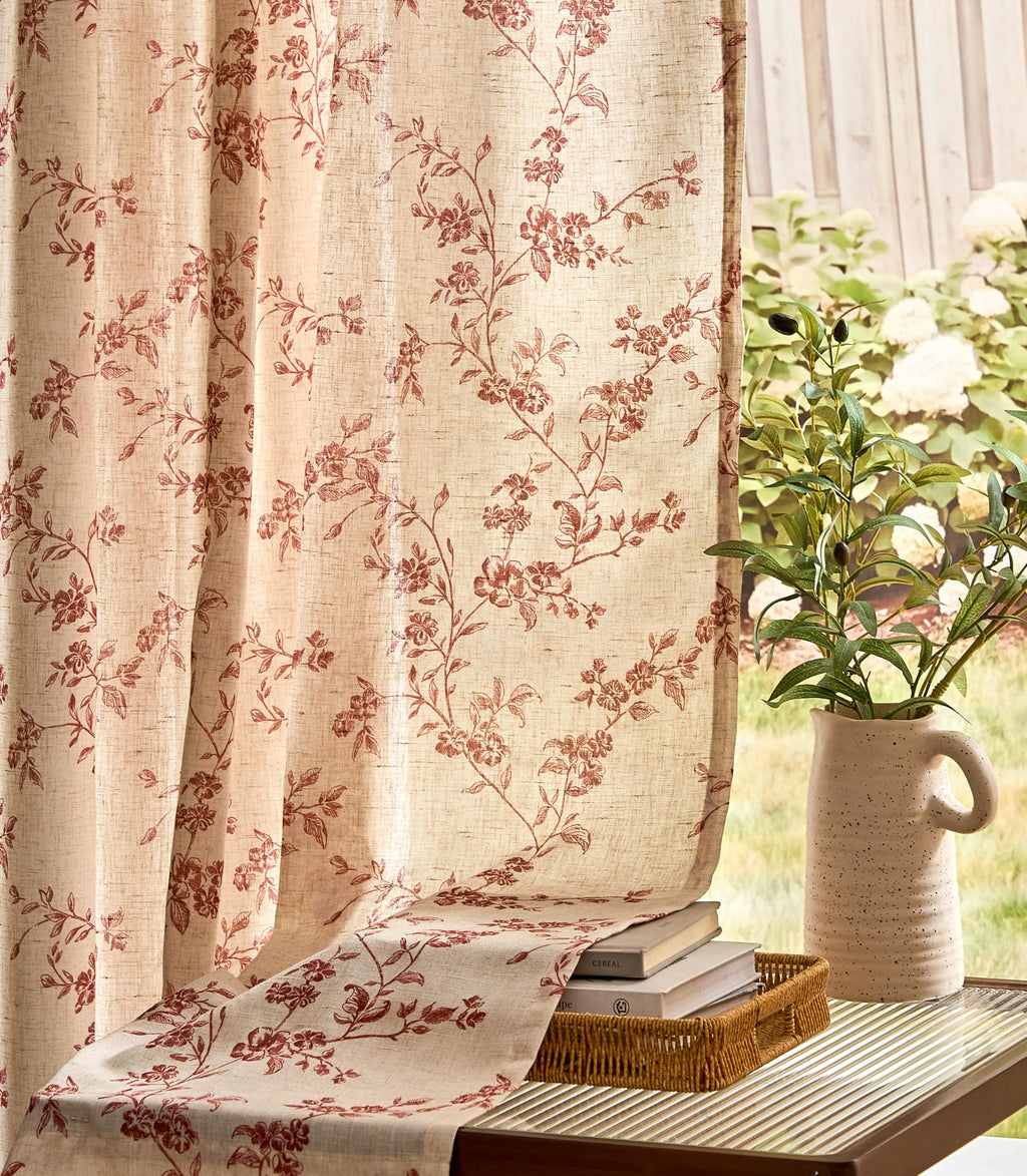 jinchan Taupe Floral Linen Curtains 84 Inch Farmhouse Back Tab 2 Panels
