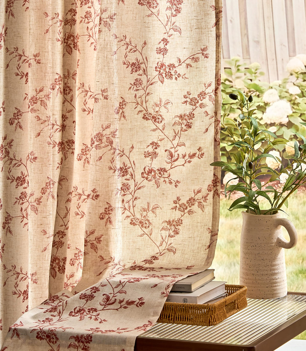 jinchan Taupe Floral Linen Curtains 84 Inch Farmhouse Back Tab 2 Panels