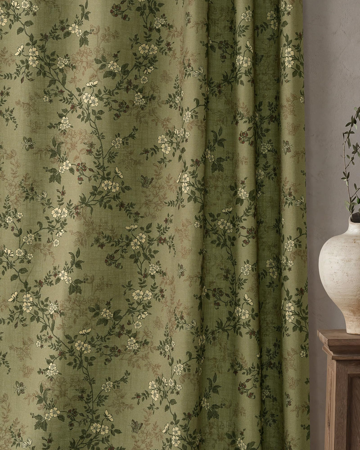 StangH Natural Linen Curtains Vintage Floral Print 108 Inch 2 Panels