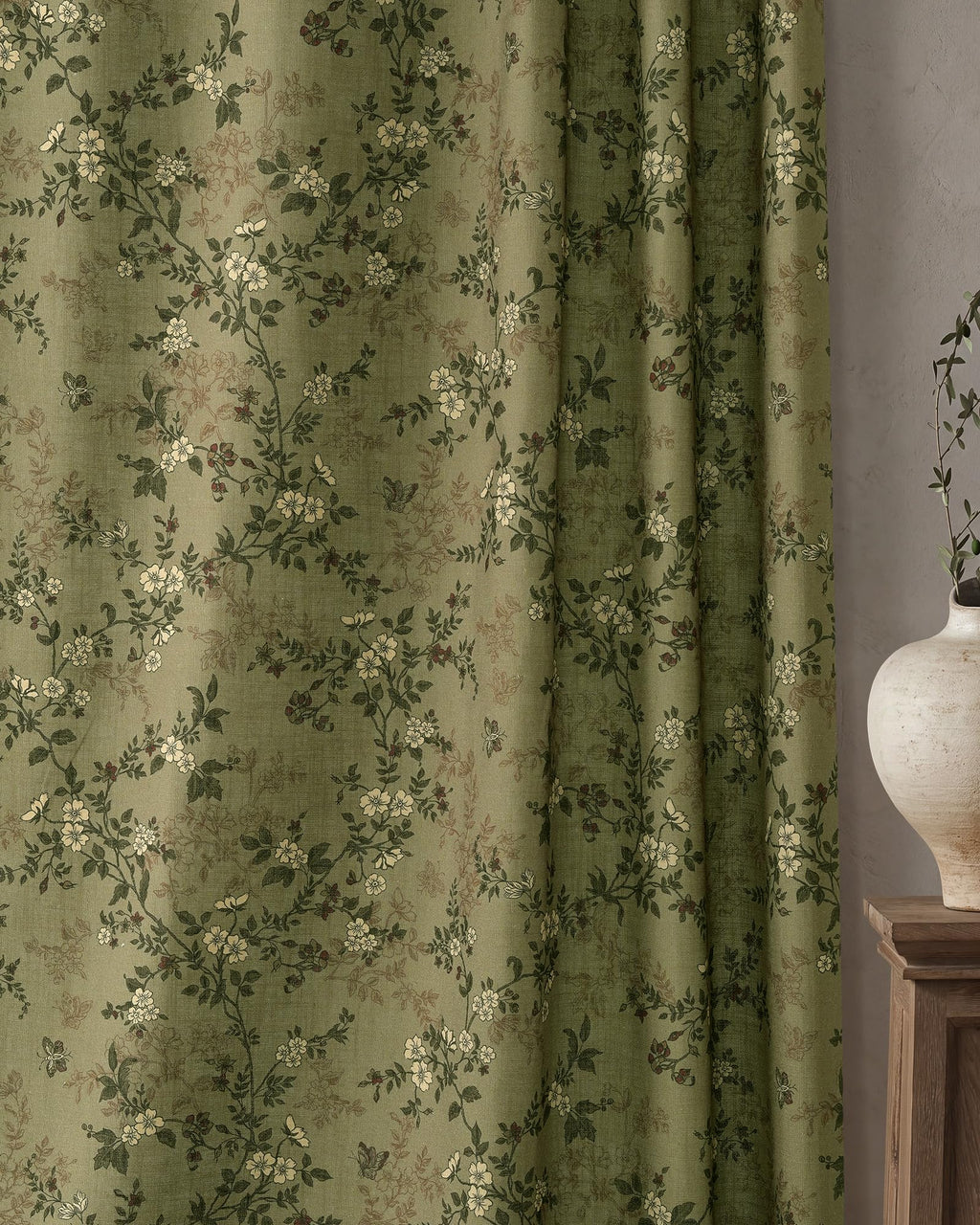 StangH Natural Linen Curtains Vintage Floral Print 108 Inch 2 Panels