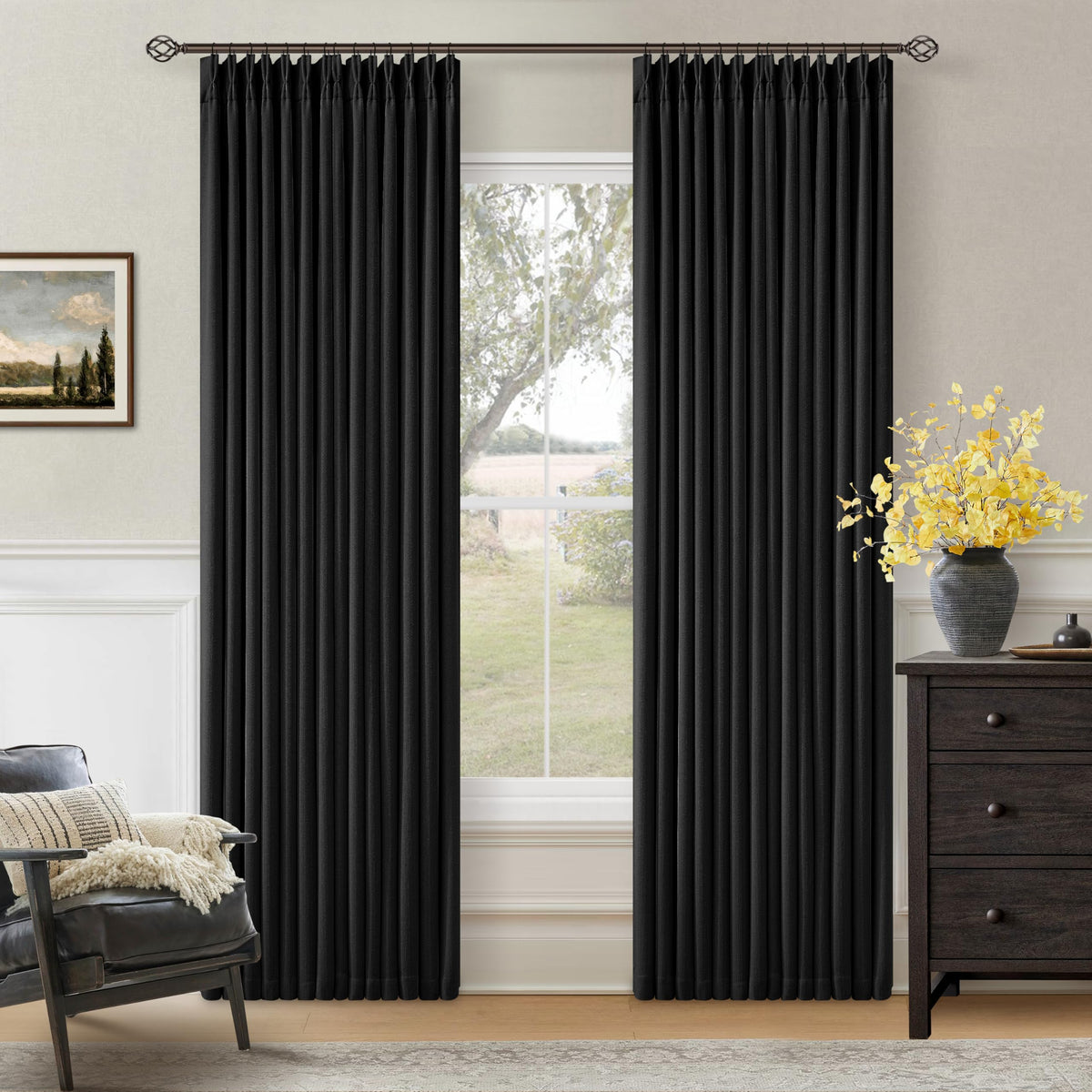 102 Inch Pinch Pleated Blackout Curtains for Bedroom 2 Panels Natural