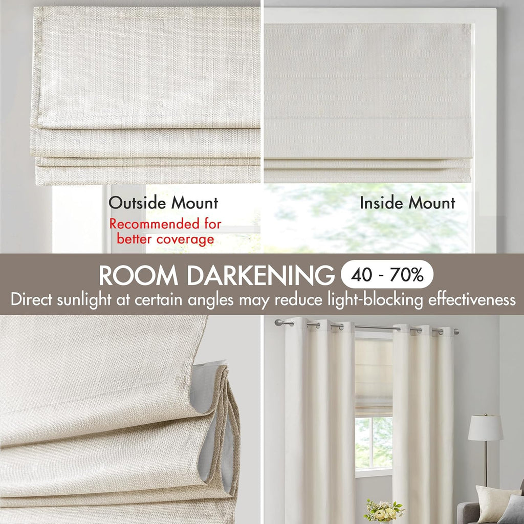Madison Park Roman Shade, Room Darkening Blind Cordless, 33x64 Sheen Ivory