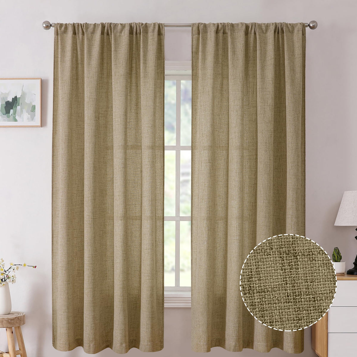Tollpiz Linen Tier Curtains Rod Pocket Semi Sheer Short Kitchen Curtain Half Burlap Light Filtering Thick Linen Drape for Bathroom, 30 x 30 inches Long, Natural, Set of 2 Panels