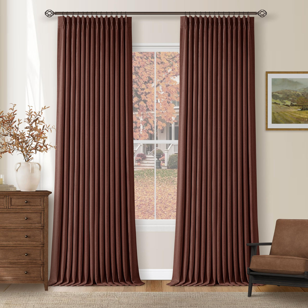 102 Inch Pinch Pleated Blackout Curtains for Bedroom 2 Panels Natural
