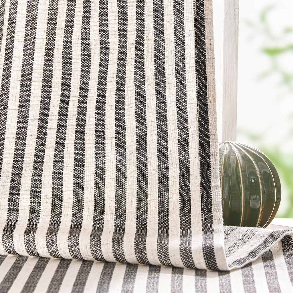 jinchan Linen Curtains 84 Inch Taupe Stripe on Linen Grommet 2 Panels