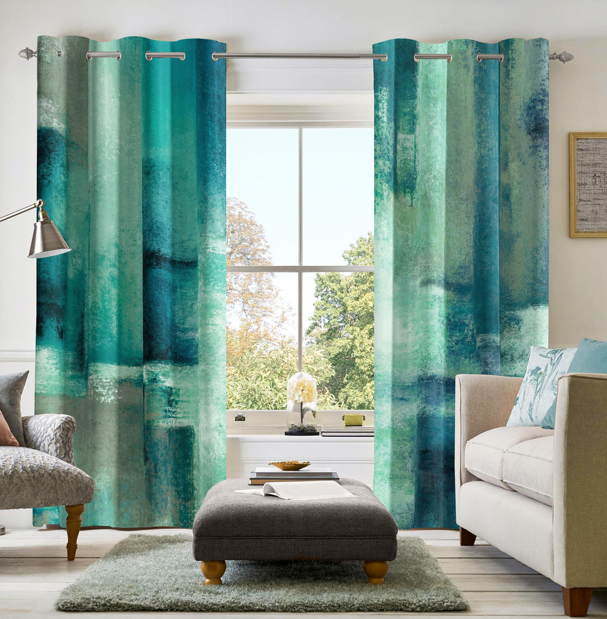 Burnt Orange Abstract Curtains for Living Room Bedroom, 52W x 84L, 2 Panels