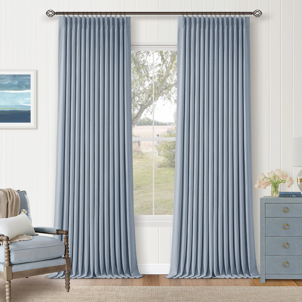 102 Inch Pinch Pleated Blackout Curtains for Bedroom 2 Panels Natural