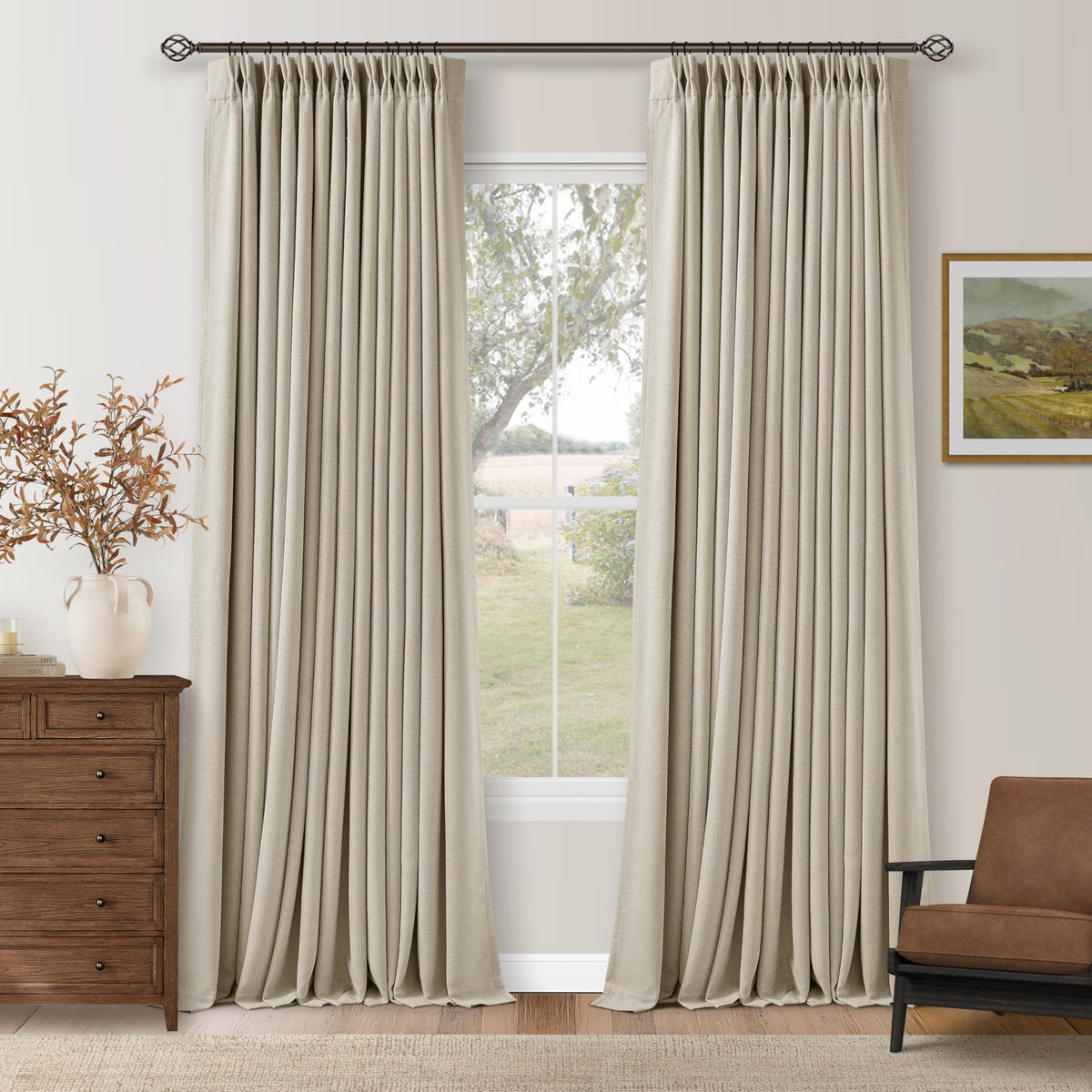 102 Inch Pinch Pleated Blackout Curtains for Bedroom 2 Panels Natural