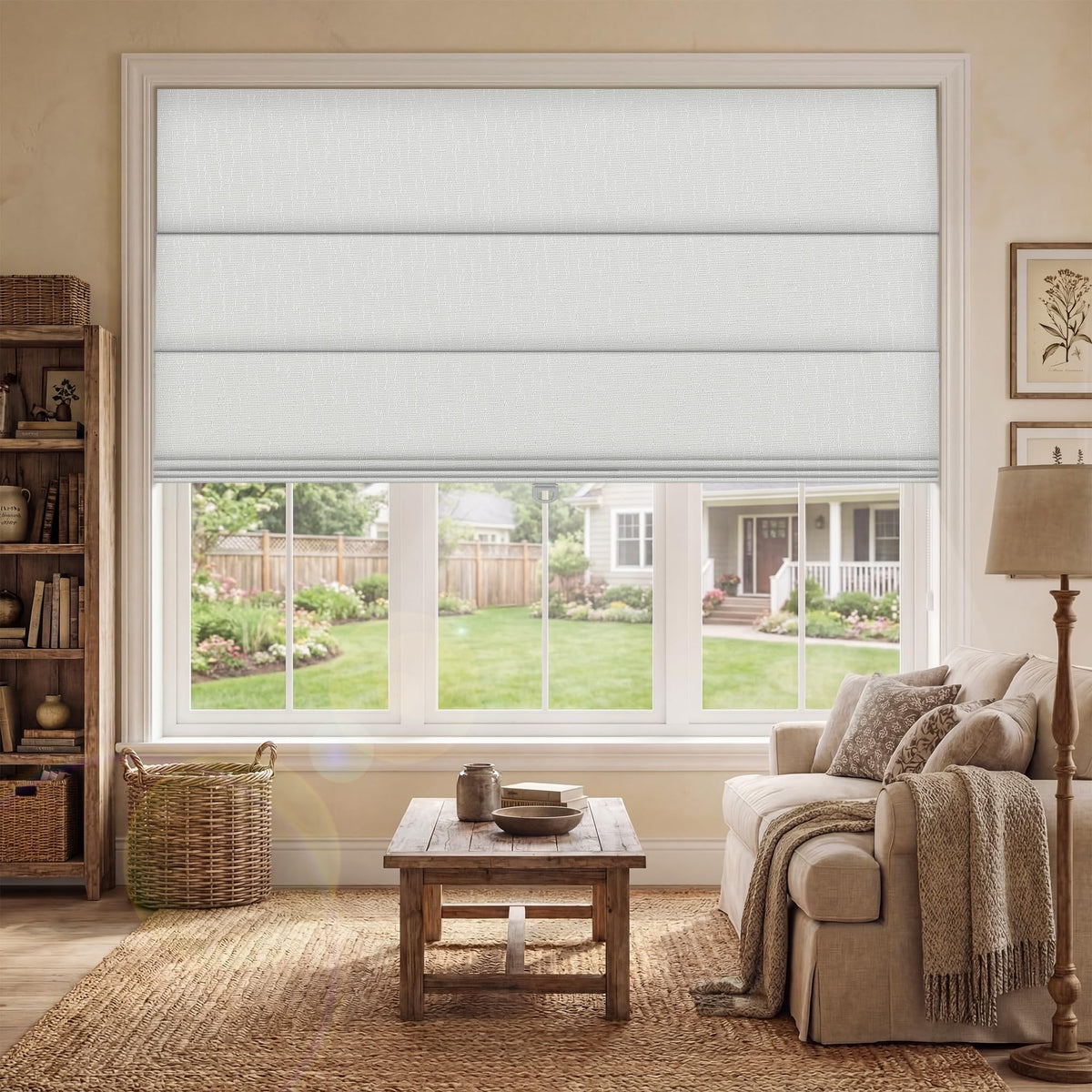 BERISSA Blackout Roman Shades for Indoor Windows Cordless,Pull Down Linen Fabric Roman Blinds,Privacy Window Shades for Door Windows,Bedroom,Office,Easy to Install,Light Brown,46" W x 48" H
