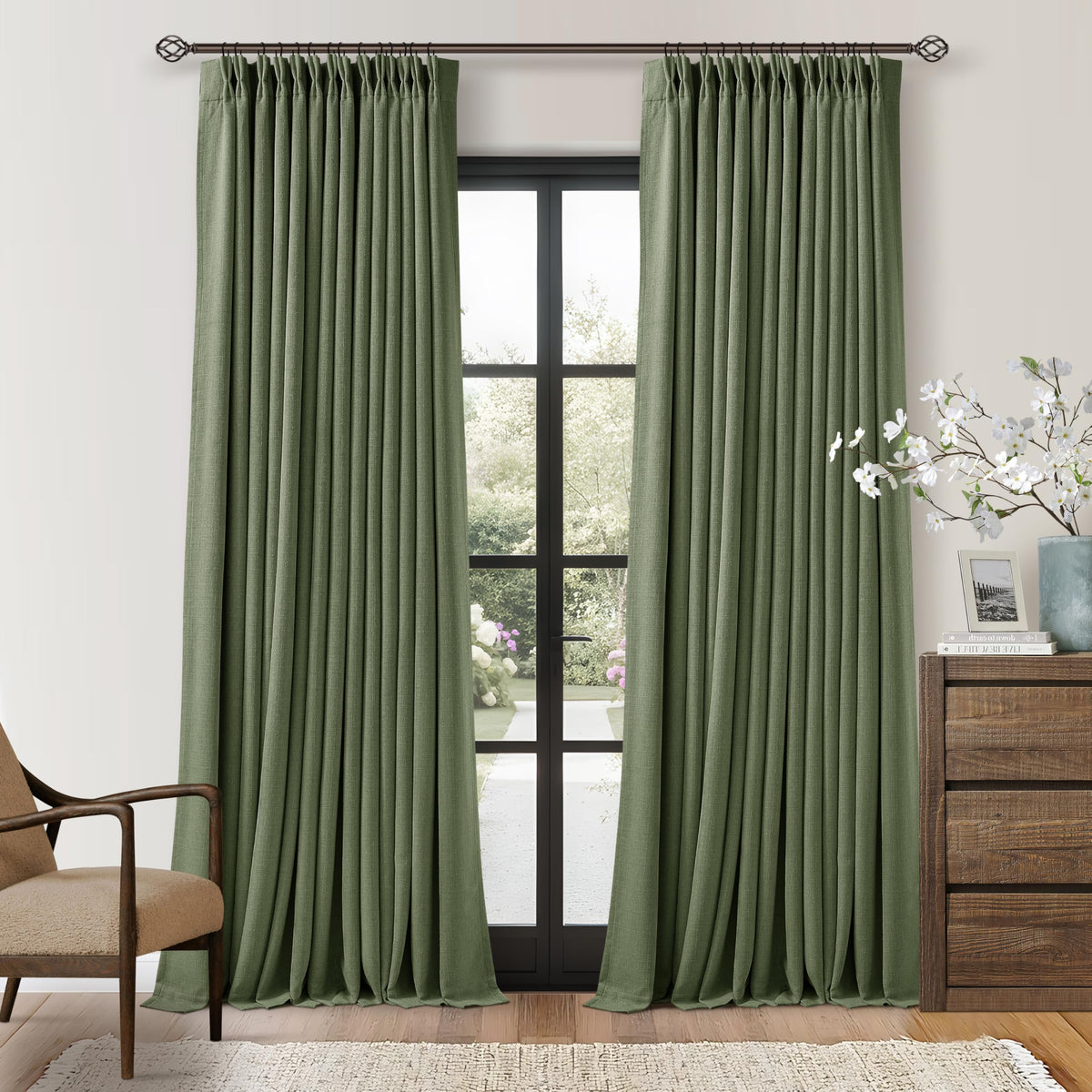 102 Inch Pinch Pleated Blackout Curtains for Bedroom 2 Panels Natural