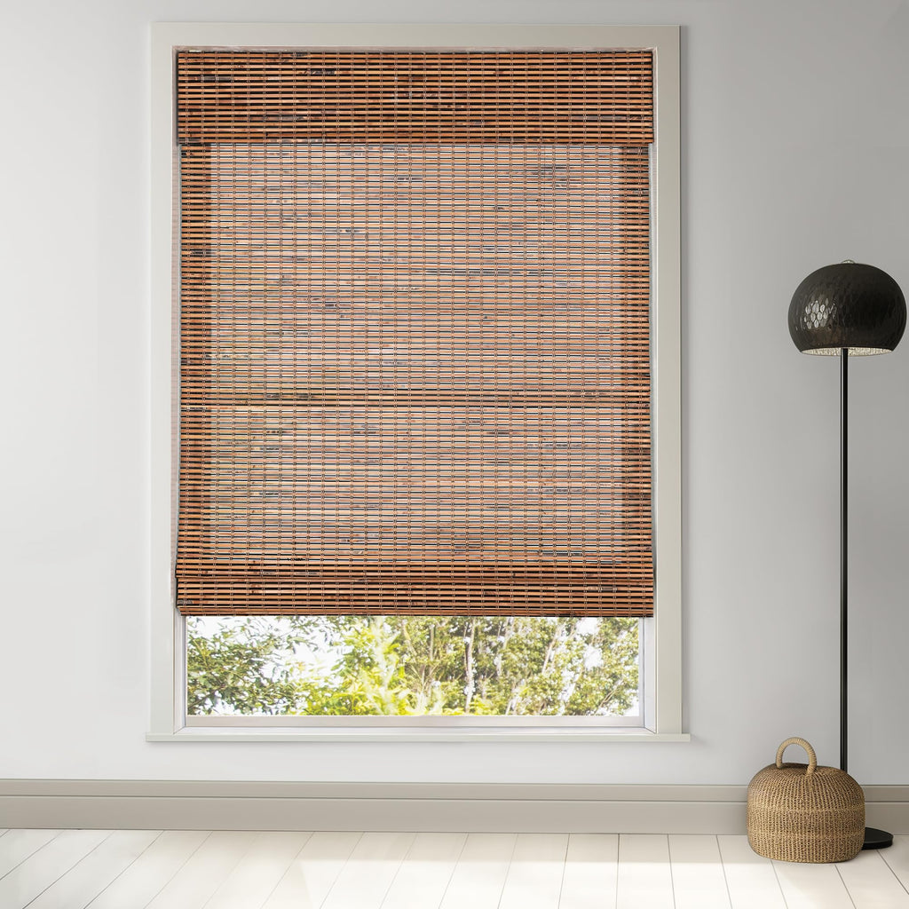 LazBlinds Cordless Bamboo Roman Shades, 34.5x48, Highfield Teak