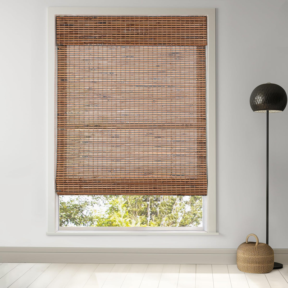 LazBlinds Cordless Bamboo Roman Shades, 34x64, Highfield Teak