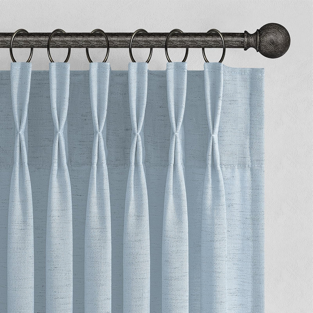 Topfinel Oatmeal Beige Pinch Pleated Curtains 84 Inches Long for Living Room 2 Panels Sets,Stone Washed Linen Earth Tone Decor Back Tab Boho Neutral Greige Earthy Sheer Curtain for Bedroom