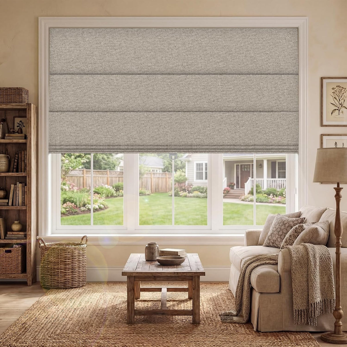 BERISSA Blackout Roman Shades for Indoor Windows Cordless,Pull Down Linen Fabric Roman Blinds,Privacy Window Shades for Door Windows,Bedroom,Office,Easy to Install,Light Brown,46" W x 48" H