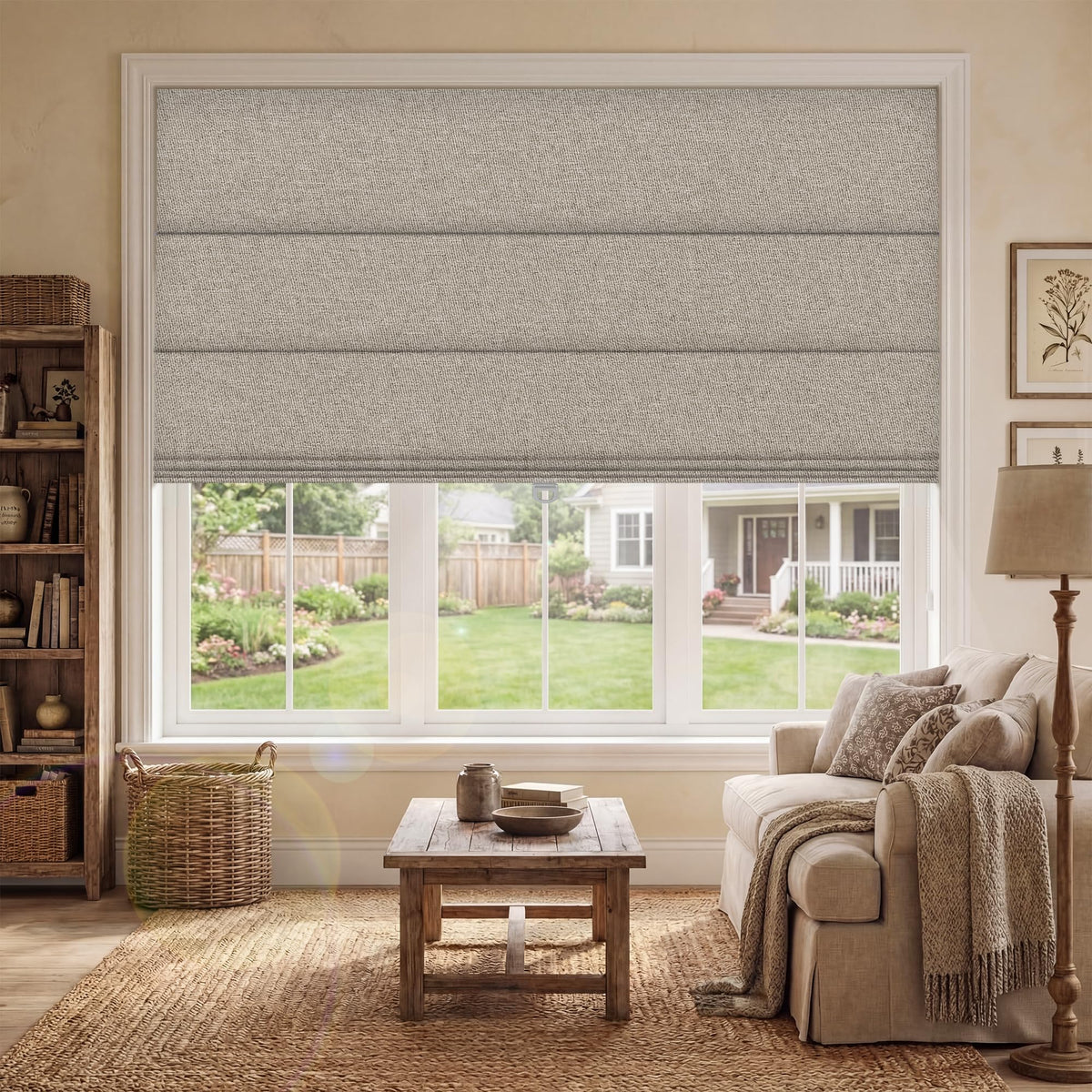 BERISSA Blackout Roman Shades for Indoor Windows Cordless,Pull Down Linen Fabric Roman Blinds,Privacy Window Shades for Door Windows,Bedroom,Office,Easy to Install,Light Brown,46" W x 48" H