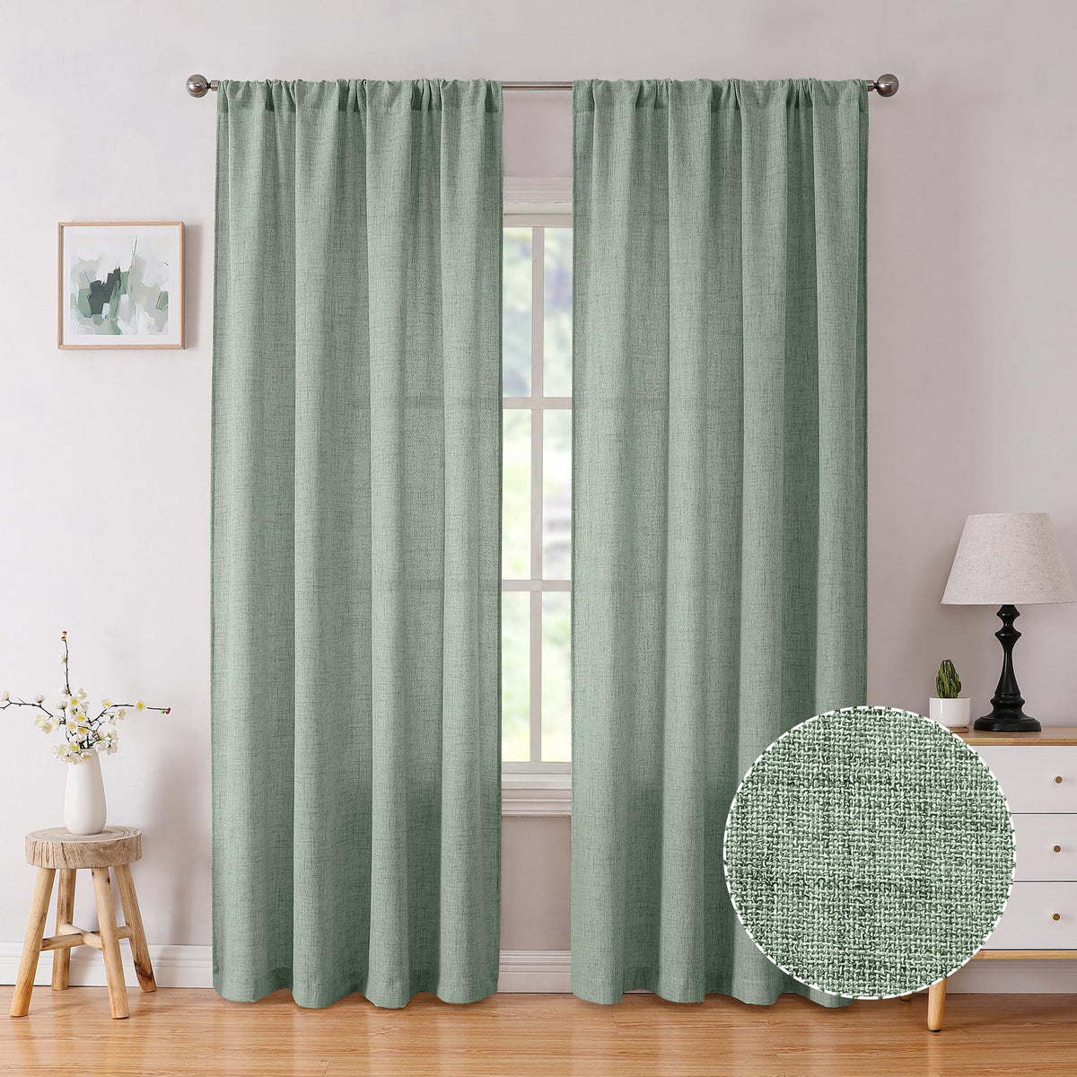 Tollpiz Linen Tier Curtains Rod Pocket Semi Sheer Short Kitchen Curtain Half Burlap Light Filtering Thick Linen Drape for Bathroom, 30 x 30 inches Long, Natural, Set of 2 Panels
