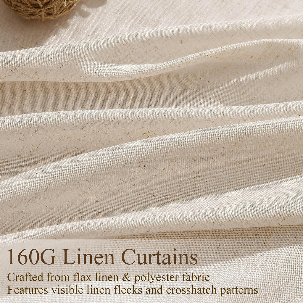 Naturoom Extra Long Linen Curtains 108 Inch 9ft for Living Room Cream Beige