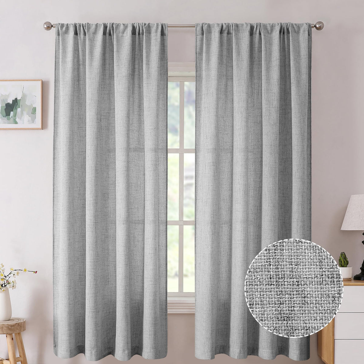 Tollpiz Linen Tier Curtains Rod Pocket Semi Sheer Short Kitchen Curtain Half Burlap Light Filtering Thick Linen Drape for Bathroom, 30 x 30 inches Long, Natural, Set of 2 Panels