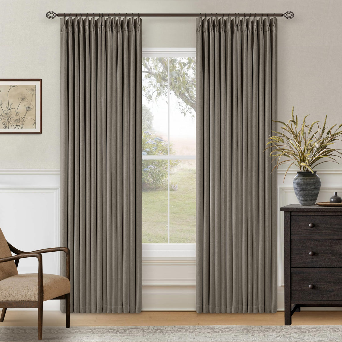 102 Inch Pinch Pleated Blackout Curtains for Bedroom 2 Panels Natural