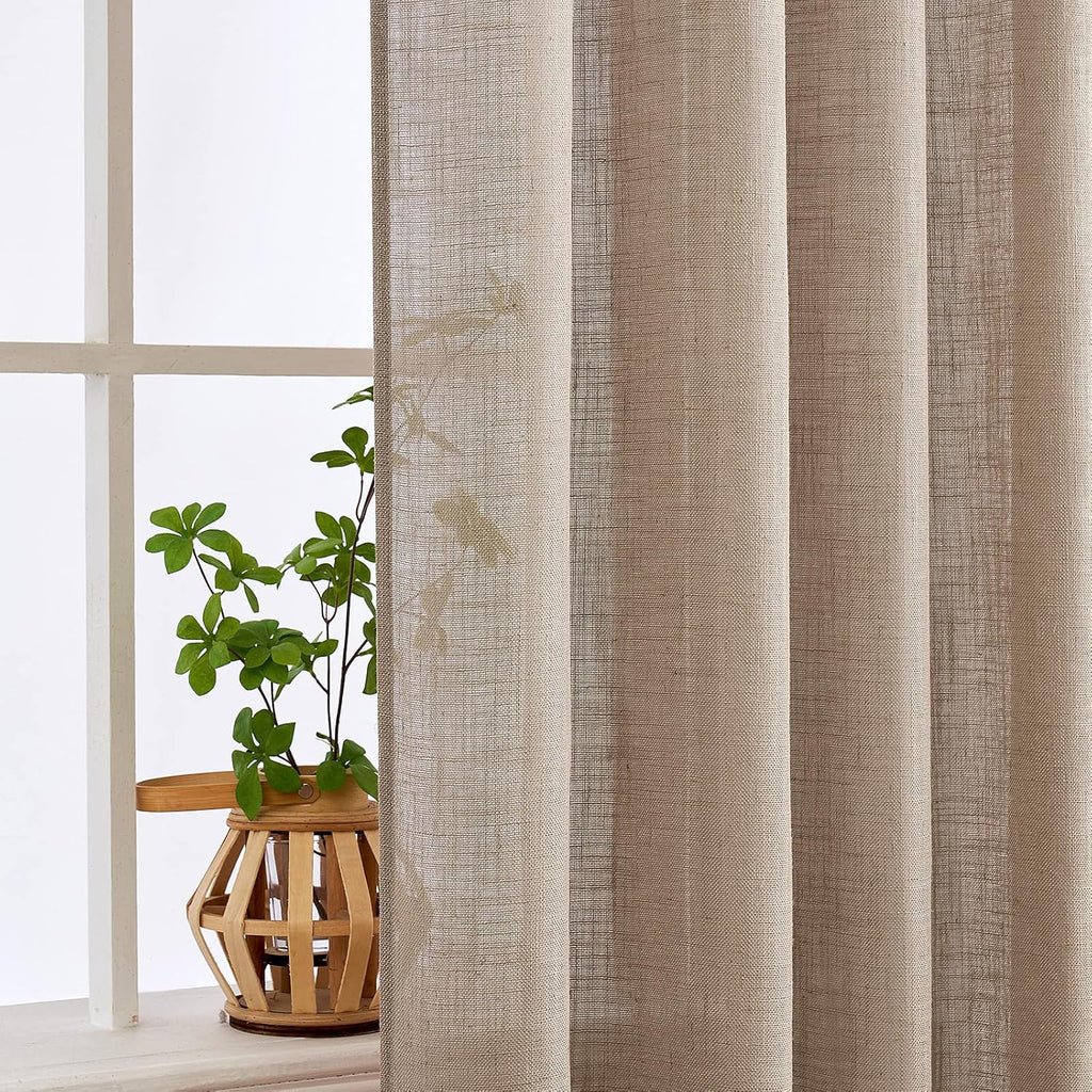 MIULEE Taupe Linen Curtains 52x84 Inch Length for Bedroom and Living Room